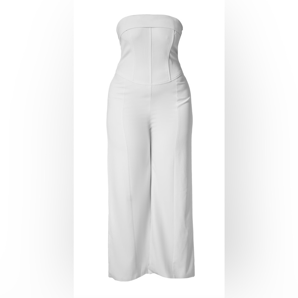 Premium Plus White Woven Bandeau Wide Leg Jumpsuit